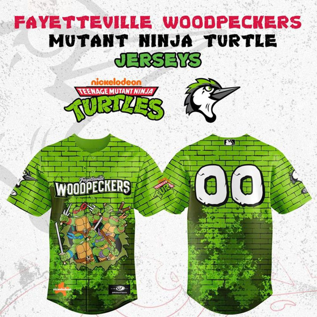 Personalized Fayetteville Woodpeckers Teenage Mutant Ninja Turtle 2026 Baseball Jersey HG Fan Gear