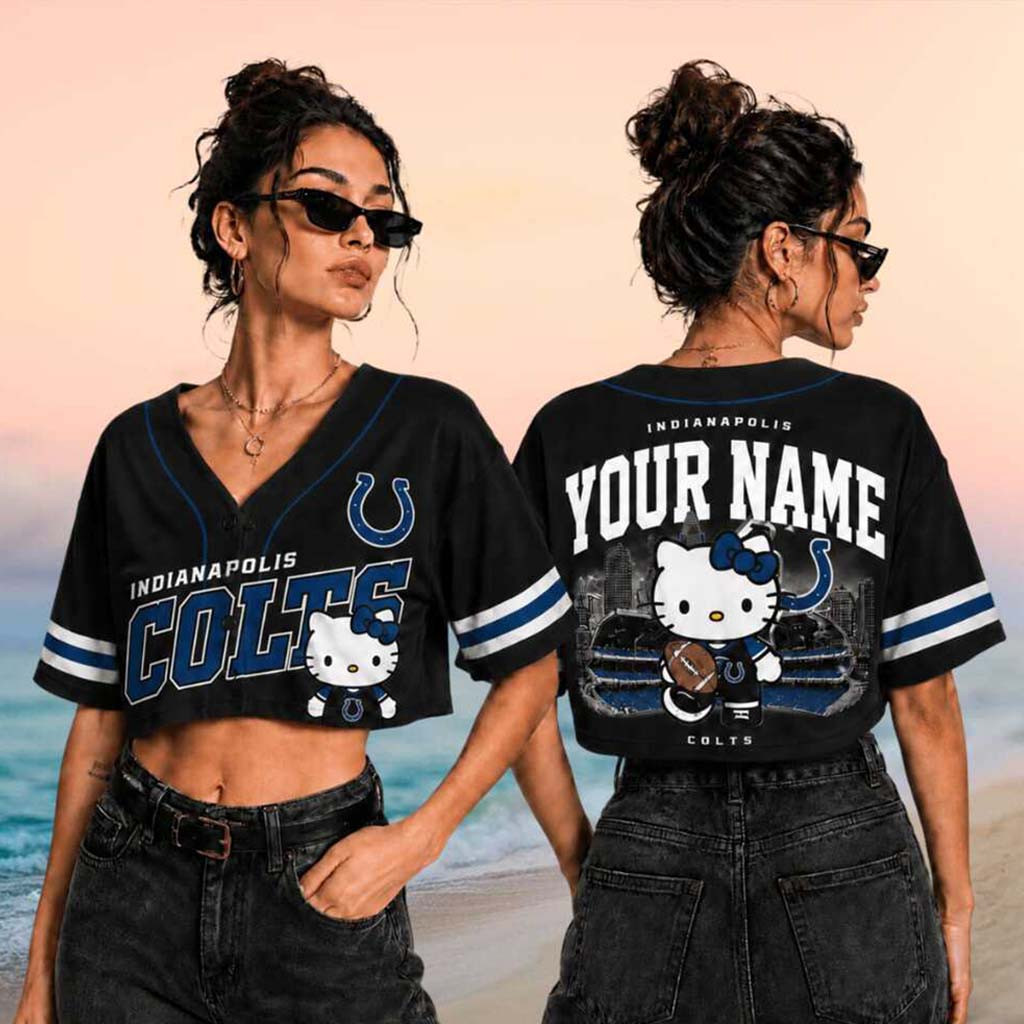 Personalized Indianapolis Colts Hello Kitty Football Crop Baseball Jersey HG Colts Merch Fan Gifts – Joyoce