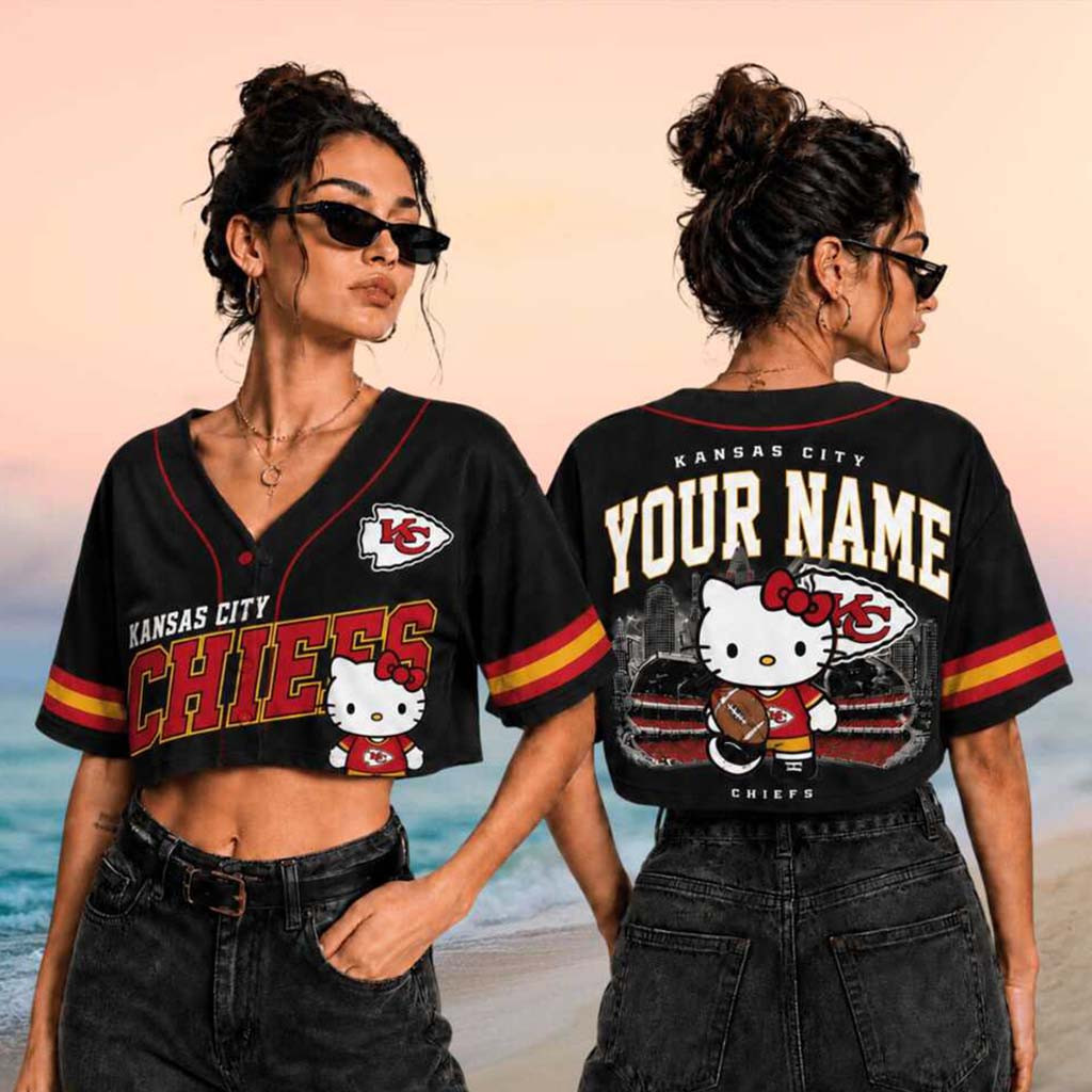 Personalized Kansas City Chiefs x Hello Kitty Football Crop Baseball Jersey HG Chiefs Merch Fan Gifts – Joyoce