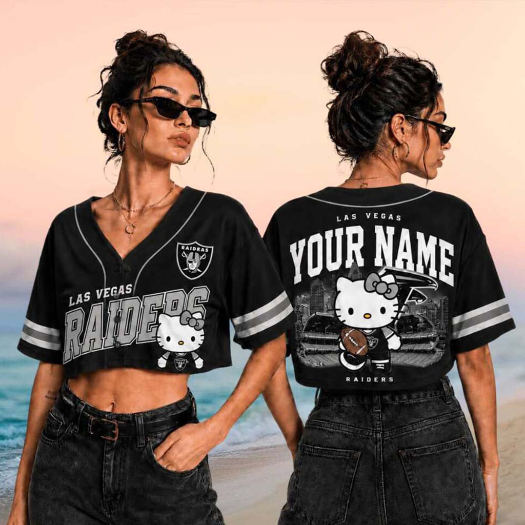 Personalized Las Vegas Raiders x Hello Kitty Football Crop Baseball Jersey HG Raiders Merch Gifts – Joyoce