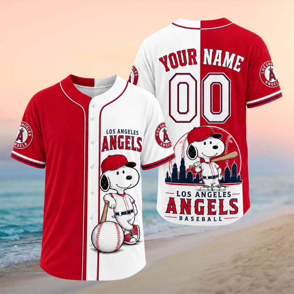 Personalized Los Angeles Angels Snoopy Mascot City Skyline Baseball Jersey HG LA Angels Merch