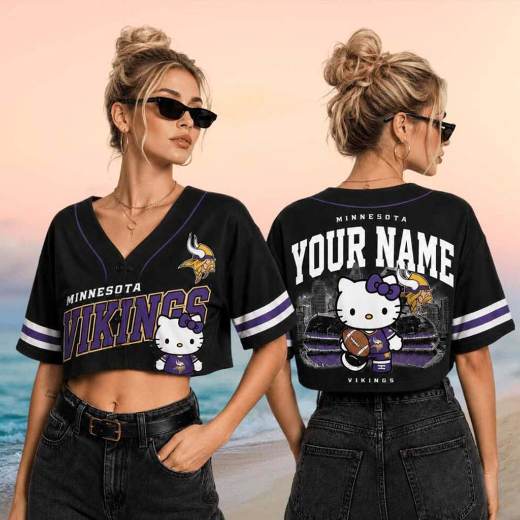 Personalized Minnesota Vikings x Hello Kitty Football Crop Baseball Jersey HG Vikings Merch Women – Joyoce
