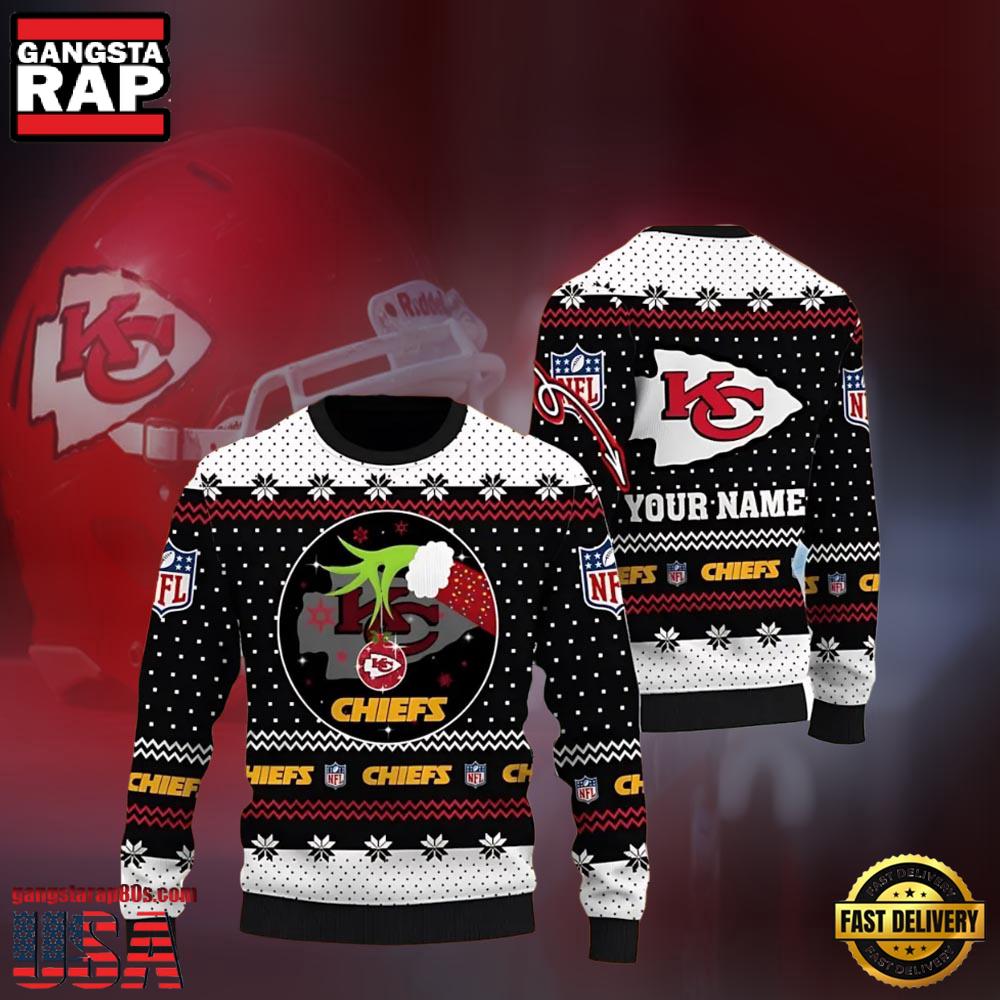 Personalized Name Kansas City Chiefs Grinch NFL Christmas Ugly Sweater LN