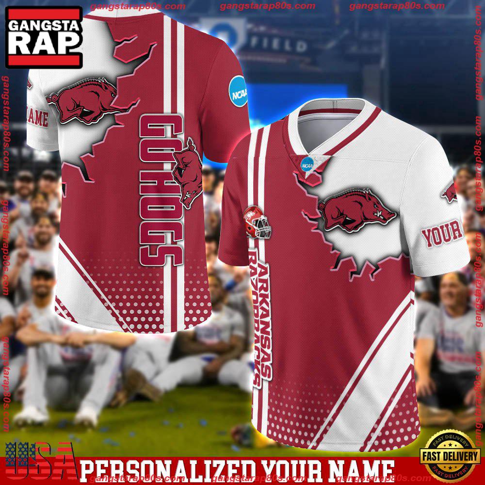 NCAA Personalizedized Arkansas Razorbacks Team Logo Player Football Jersey LN Shirt