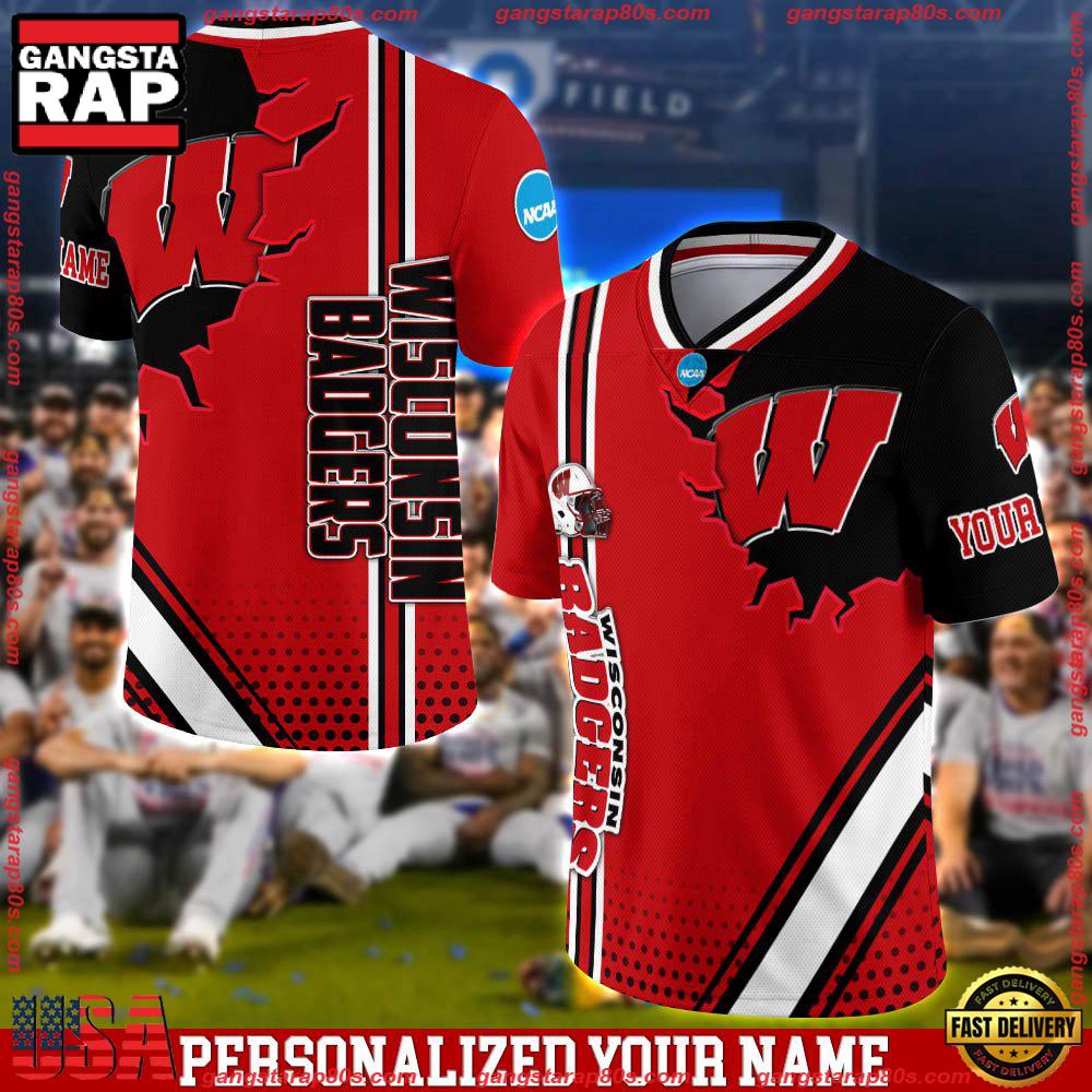 NCAA Personalizedized Wisconsin Badgers Team Logo Player Football Jersey LN Shirt