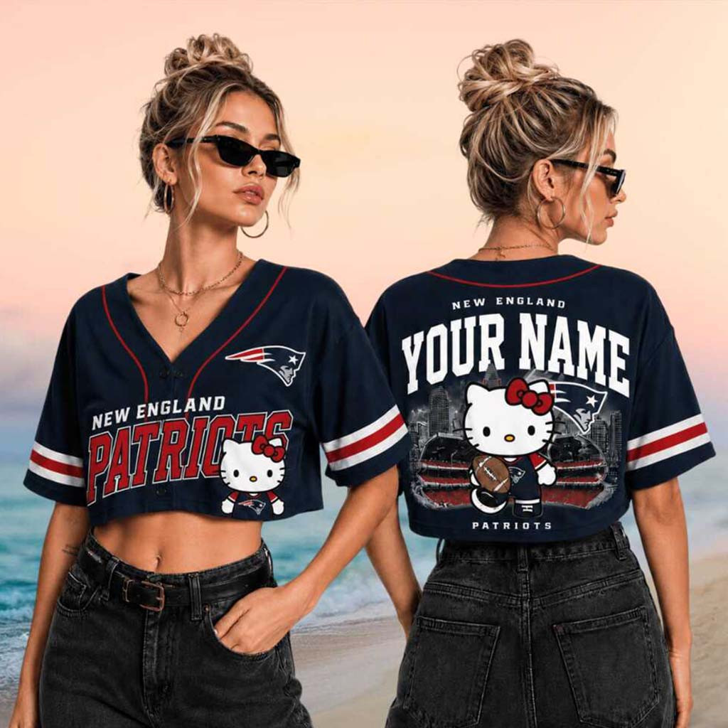 Personalized New England Patriots x Hello Kitty Football Crop Baseball Jersey HG Patriots Merch – Joyoce
