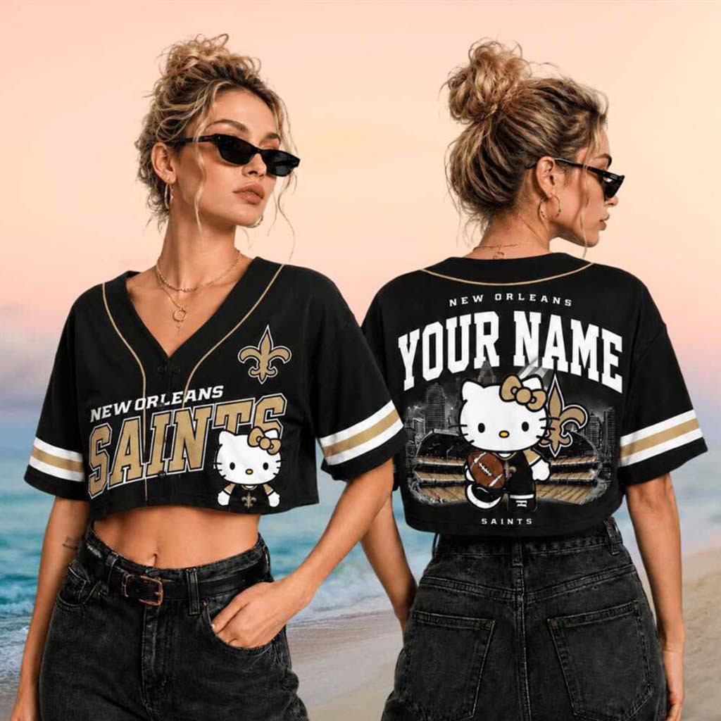 Personalized New Orleans Saints x Hello Kitty Football Crop Baseball Jersey HG Saints Merch Women – Joyoce