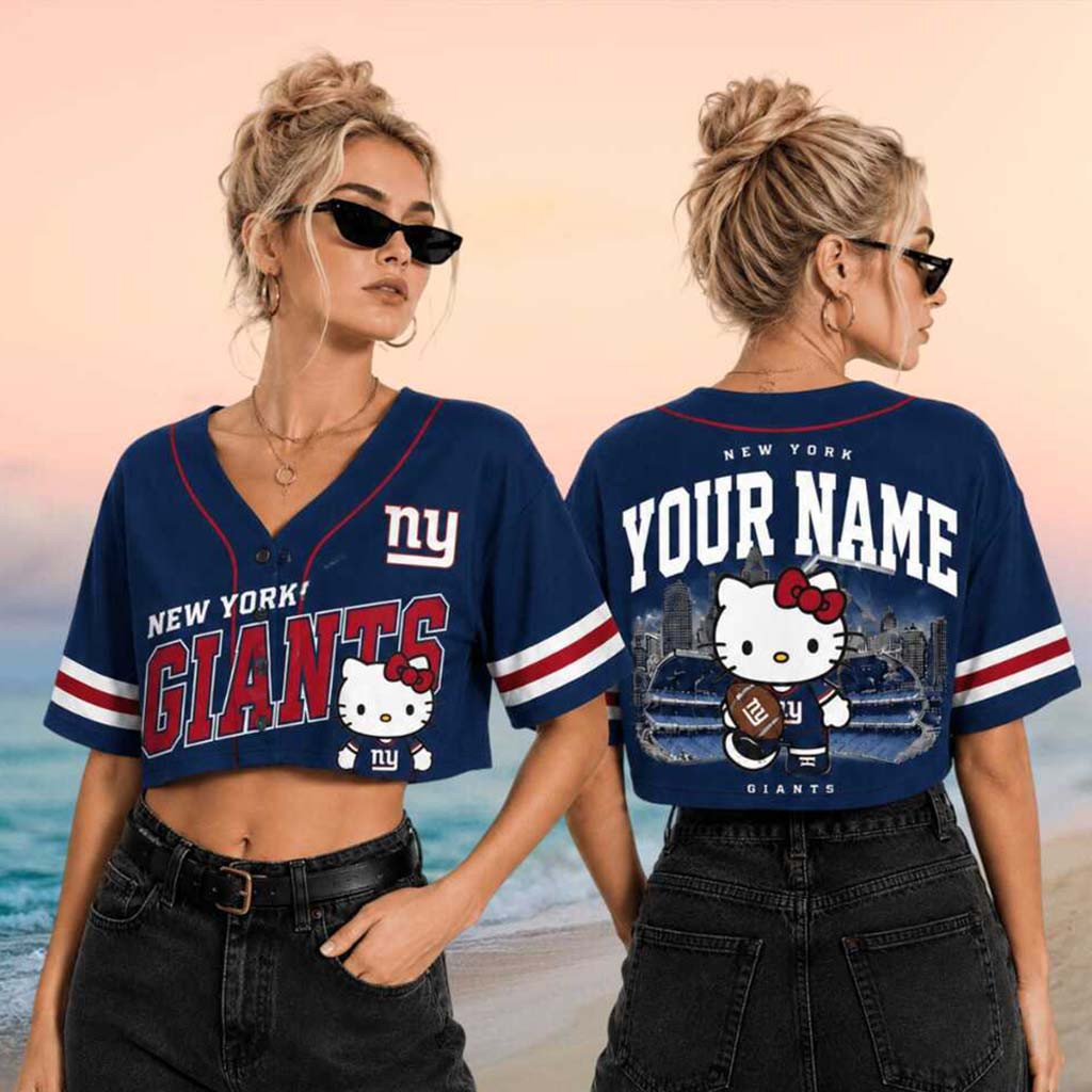 Personalized New York Giants x Hello Kitty Football Crop Baseball Jersey HG Giants Merch Women – Joyoce