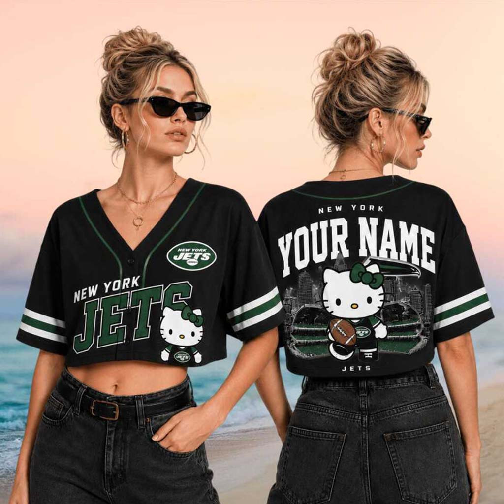 Personalized New York Jets x Hello Kitty Football Crop Baseball Jersey HG Jets Merch Women – Joyoce