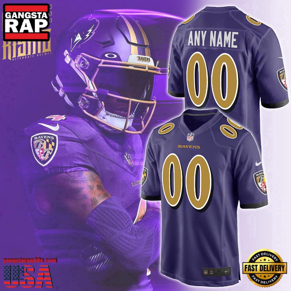 NFL Personalized Name Baltimore Ravens Purple Rises Football Jersey LN
