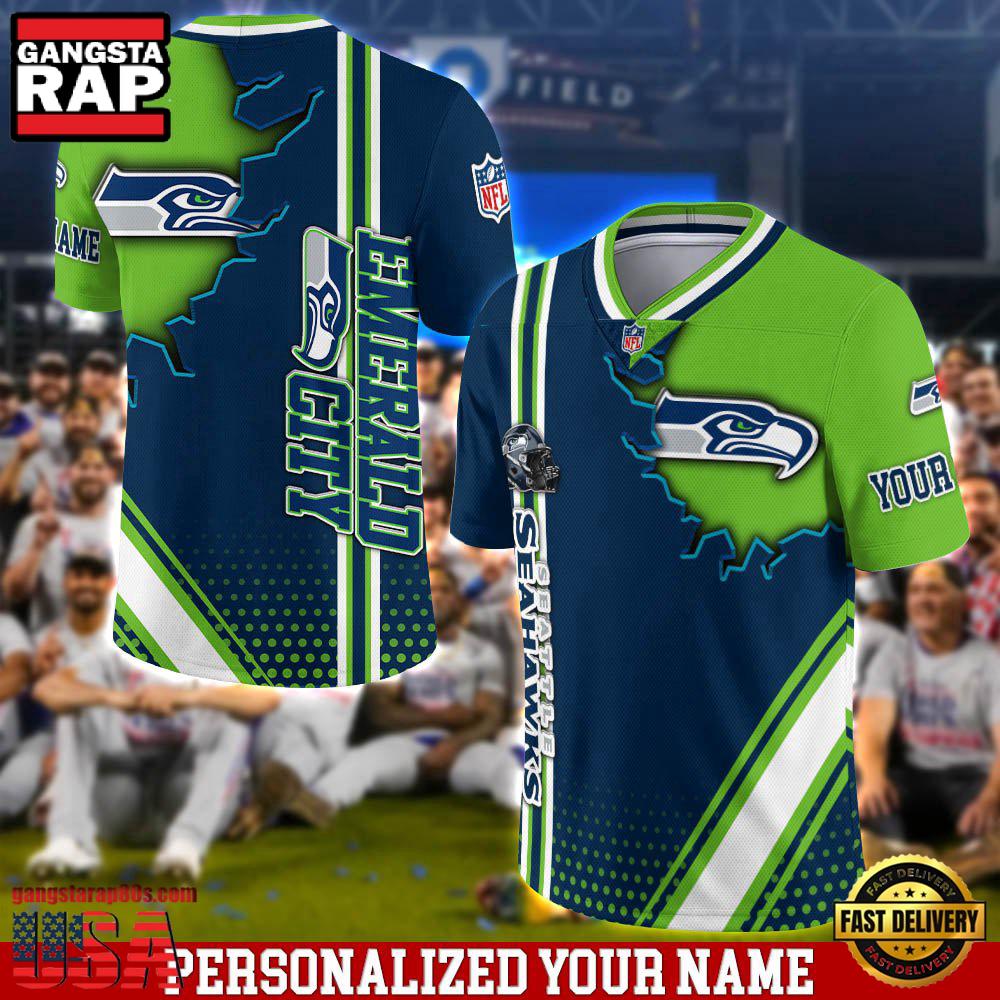 NFL Personalized Name Seattle Seahawks Team Logo Football Jersey LN