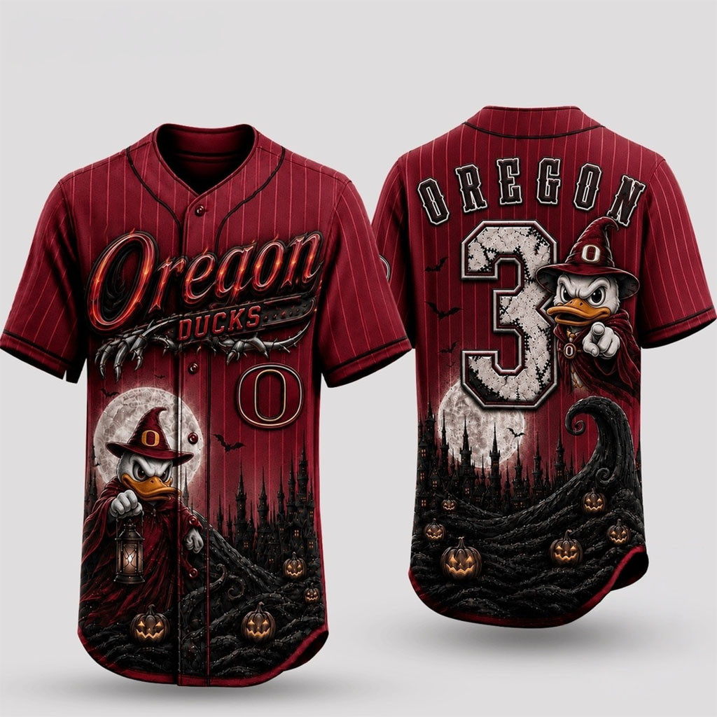 Personalized Oregon Ducks 2026 Spooky Mascot Halloween Baseball Jersey HG Oregon Ducks Merch
