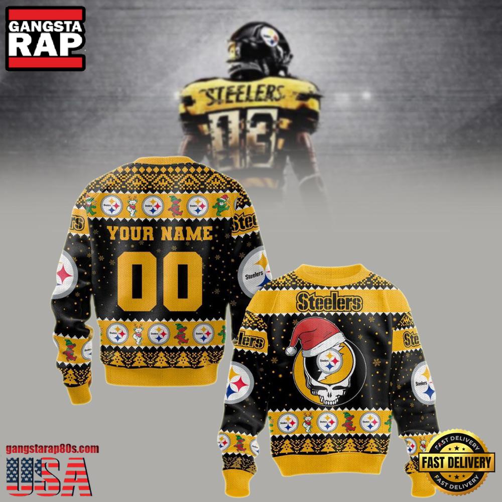 Personalized Pittsburgh Steelers Grateful Dead Christmas Ugly Sweater LN