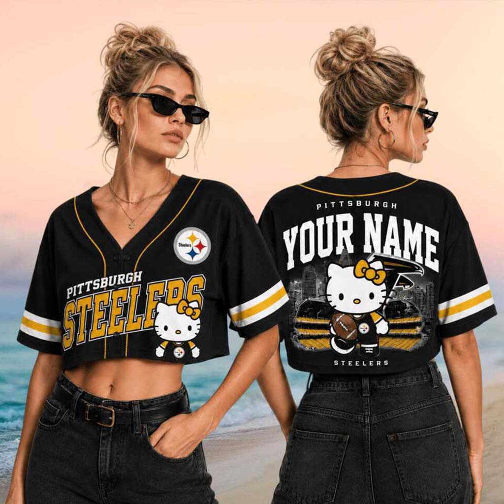 Personalized Pittsburgh Steelers x Hello Kitty Football Crop Baseball Jersey HG Steelers Merch – Joyoce