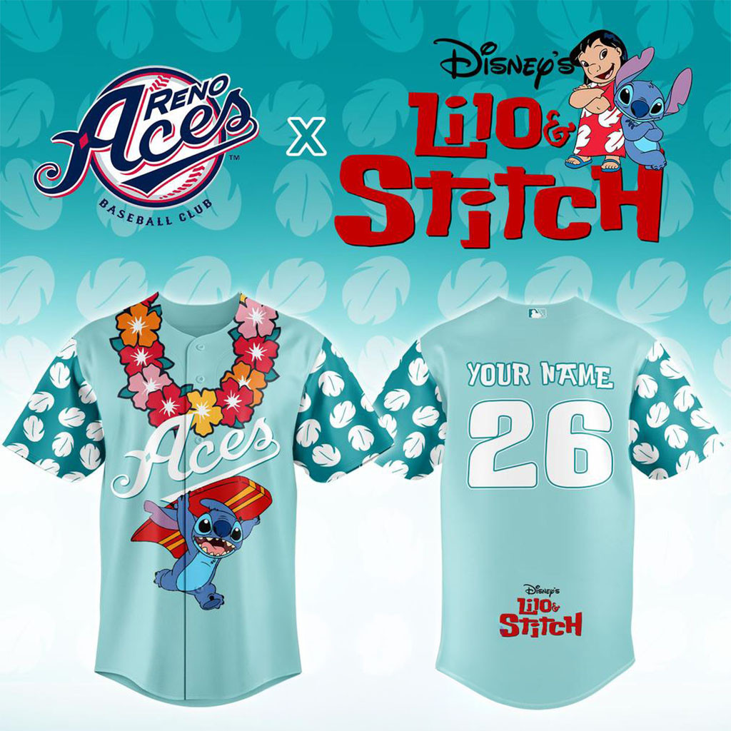 Personalized Reno Aces X Lilo Stitch Night Baseball Jersey HG Reno Aces Merch Baseball Fan Gear