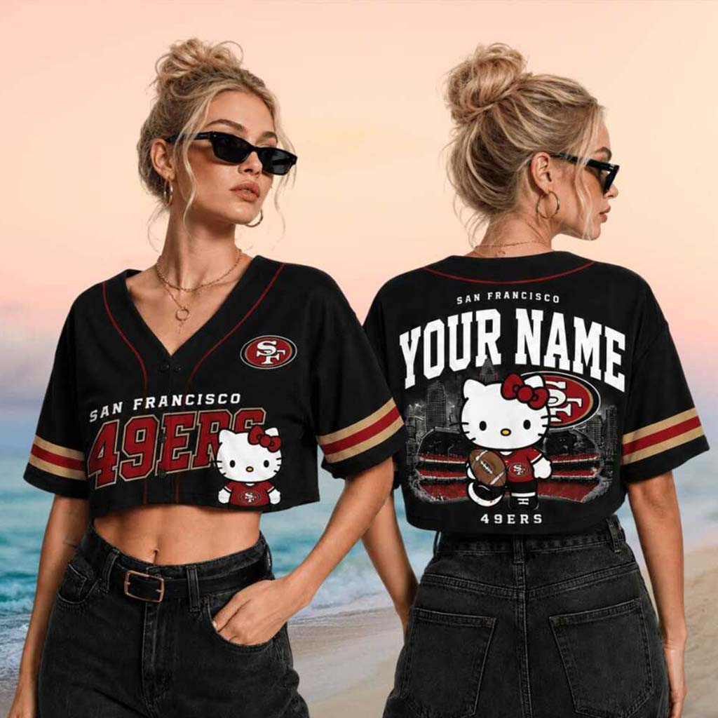 Personalized San Francisco 49ers x Hello Kitty Football Crop Baseball Jersey HG 49ers Merch – Joyoce