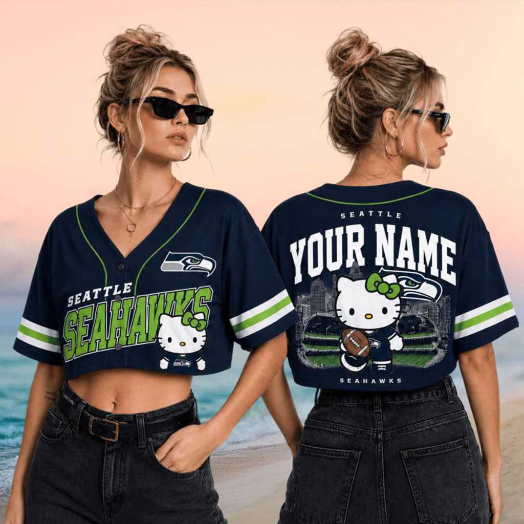Personalized Seattle Seahawks x Hello Kitty Football Crop Baseball Jersey HG Seahawks Merch Gifts – Joyoce