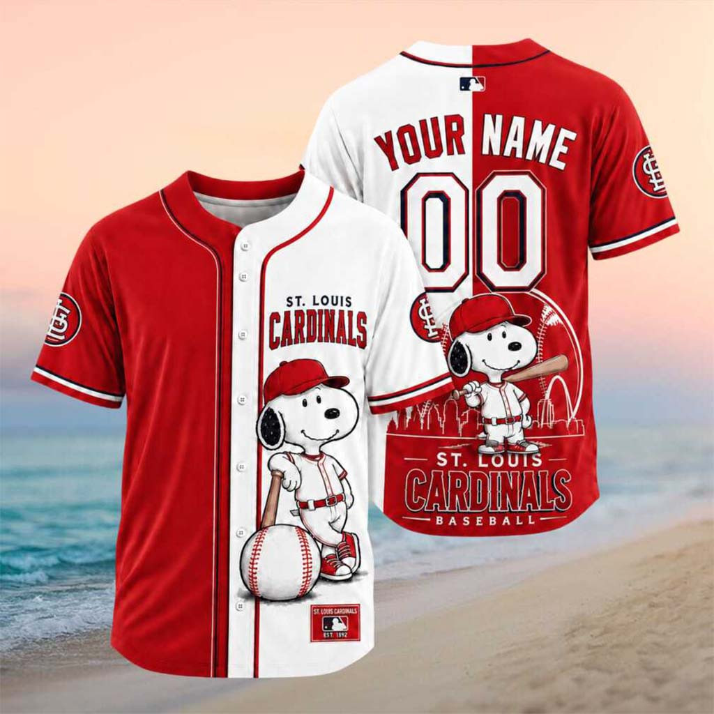 Personalized St Louis Cardinals Snoopy Mascot City Skyline Baseball Jersey HG Cardinals Merch