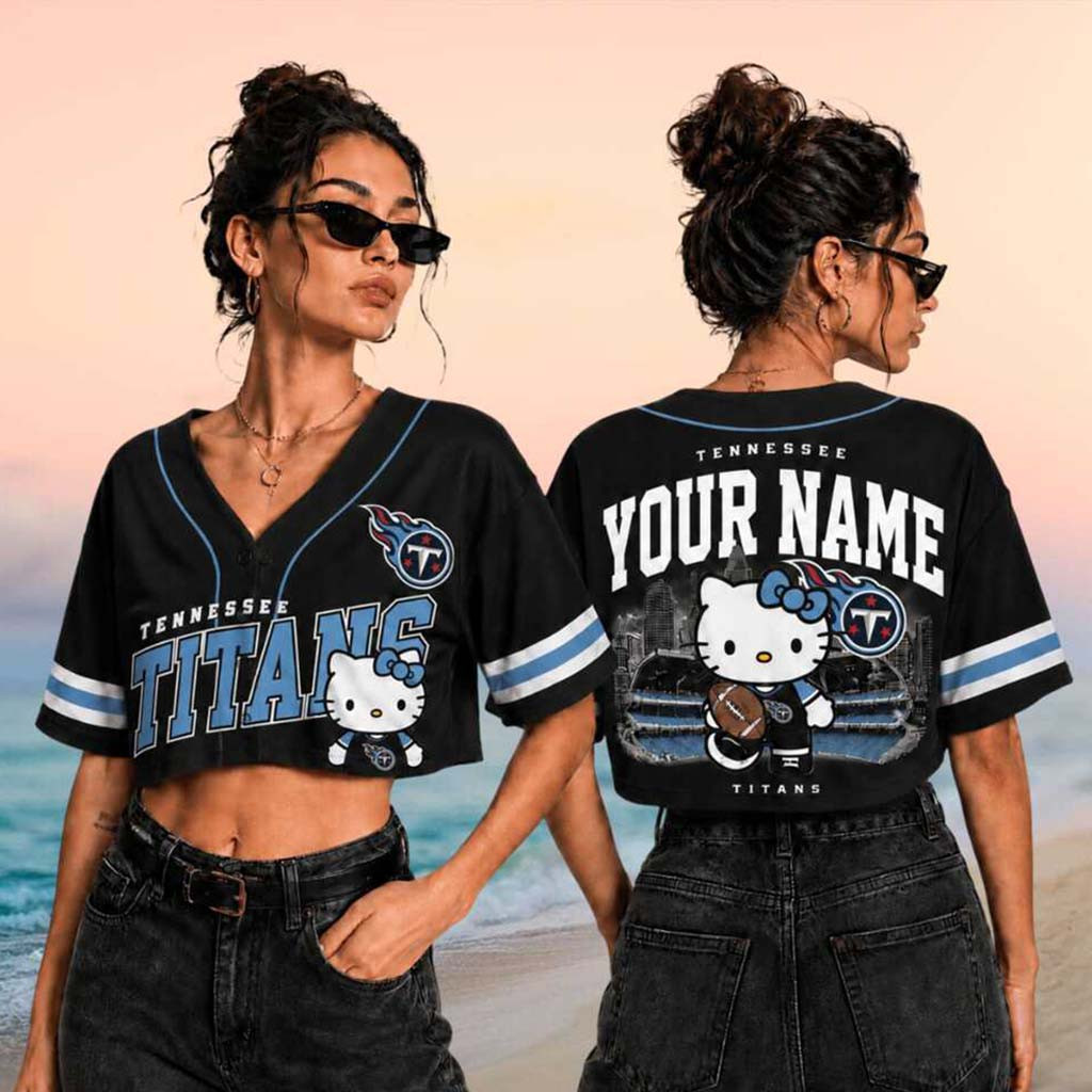 Personalized Tennessee Titans x Hello Kitty Football Crop Baseball Jersey HG Titans Merch Women – Joyoce