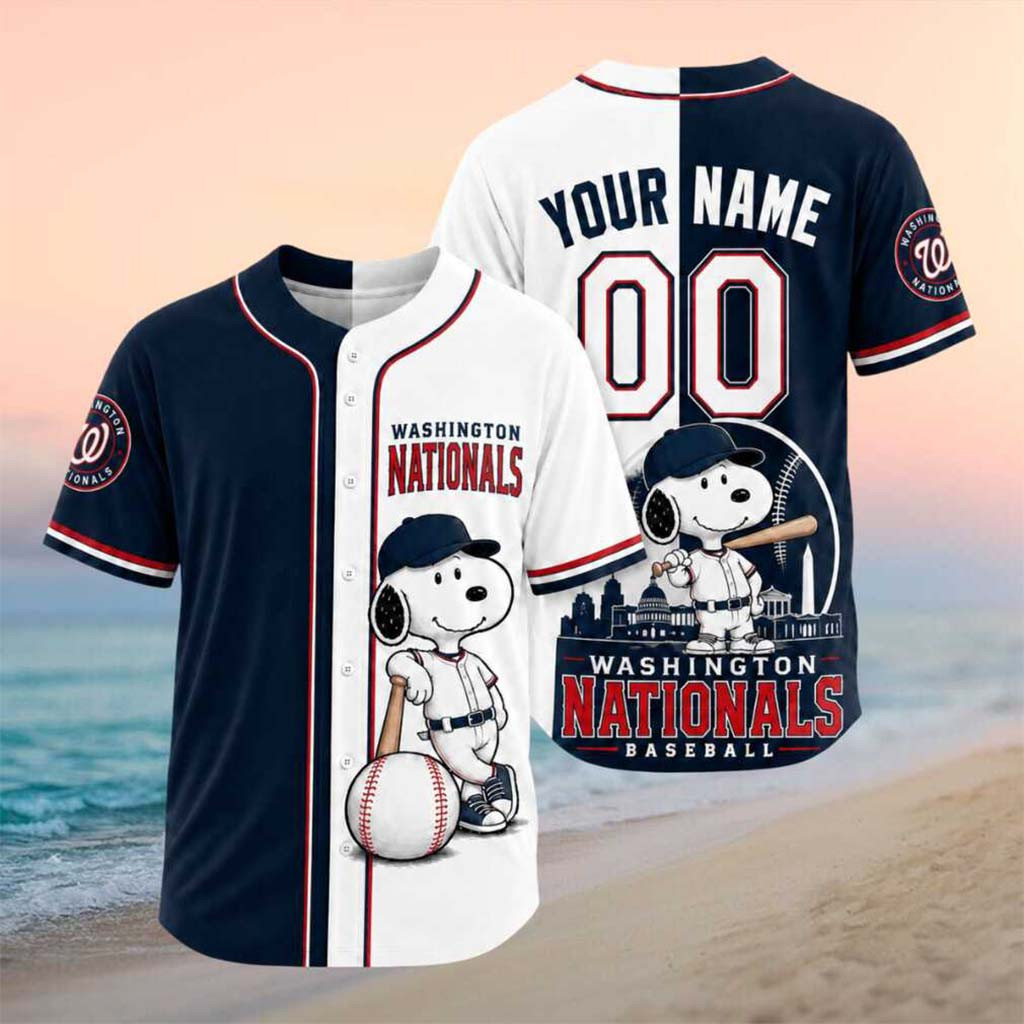 Personalized Washington Nationals Snoopy Mascot City Skyline Baseball Jersey HG Nationals Merch