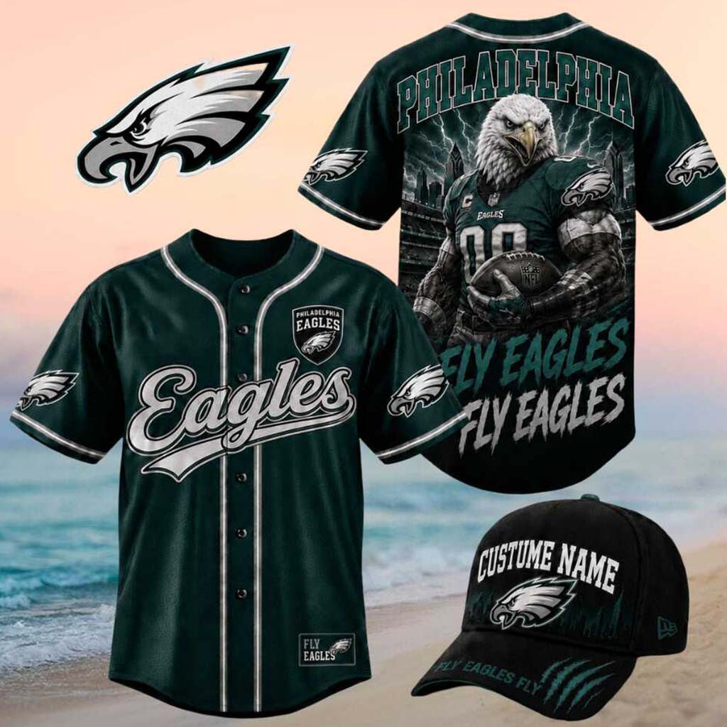 Philadelphia Eagles Muscular Mascot Fly Eagles Fly Baseball Jersey HG Philadelphia Football Merch