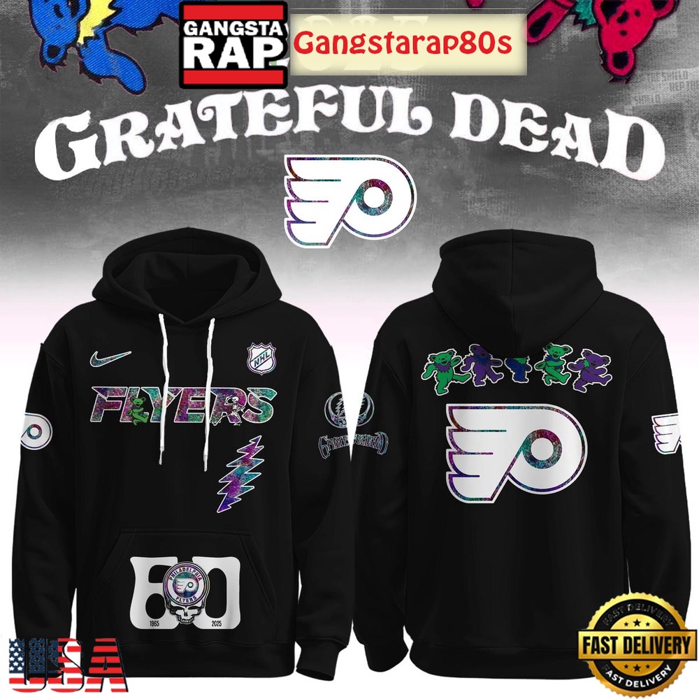 Philadelphia Flyers Grateful Dead 60 Years Special Edition All Over Print T-Shirt Hoodie Or Zip-up Hoodie LN