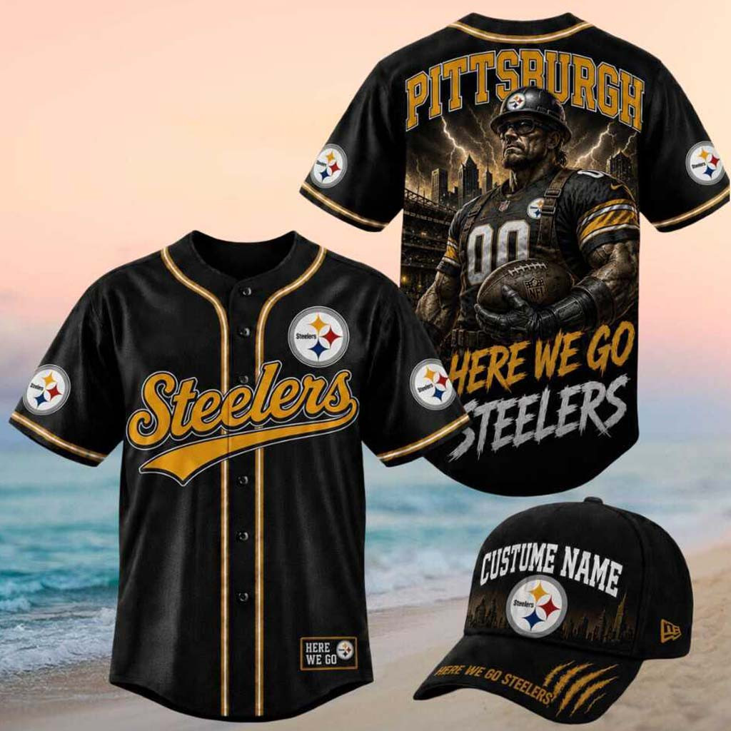 Pittsburgh Steelers Worker Mascot Here We Go Graphic Baseball Jersey HG Steelers Merch Him Gifts