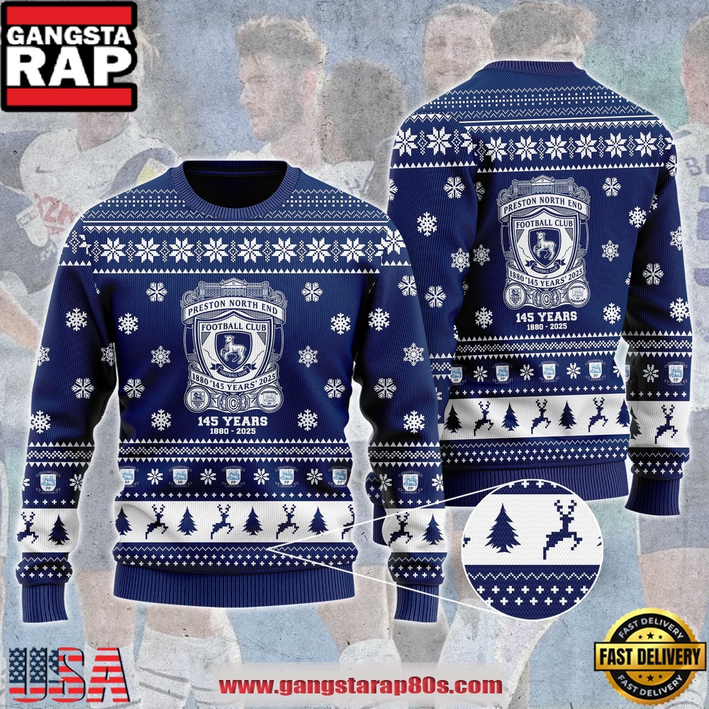 Preston North End F.C. 145 YEARS 3D Noel Limited Edition Ugly Christmas Sweater LN