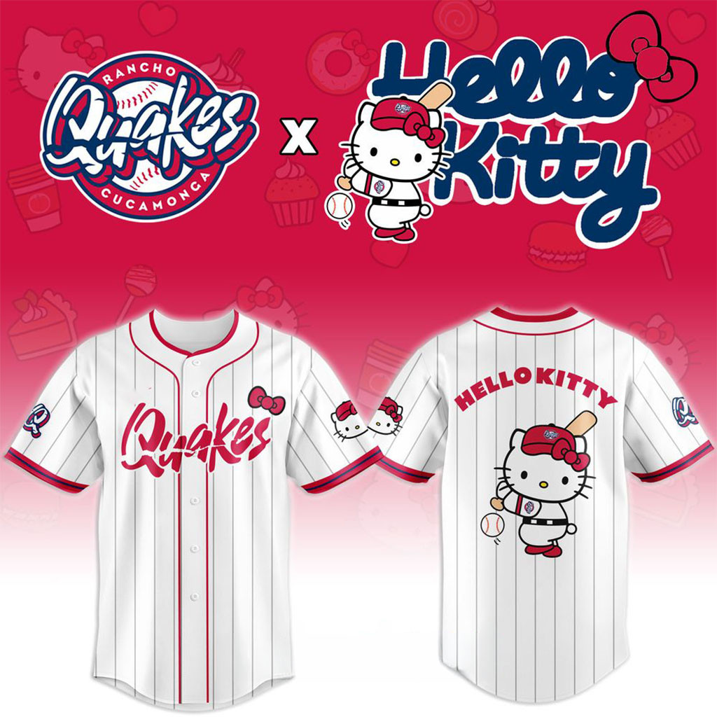 Rancho Cucamonga Quakes X Hello Kitty Night 2026 Baseball Jersey HG Quakes Merch Fan Gifts