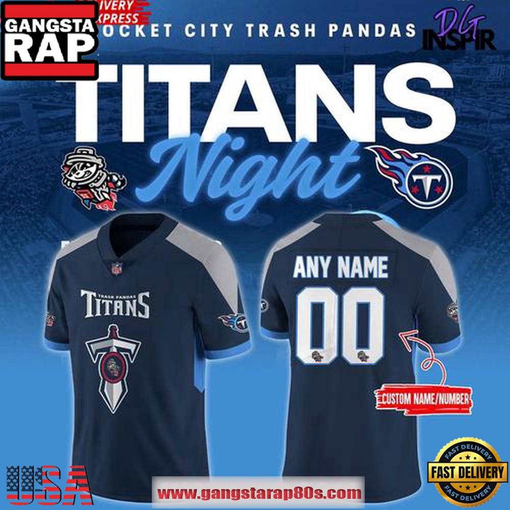 Rocket City Trash Panda x Tennessee Titans Night Edition Personalized Football Jersey LN