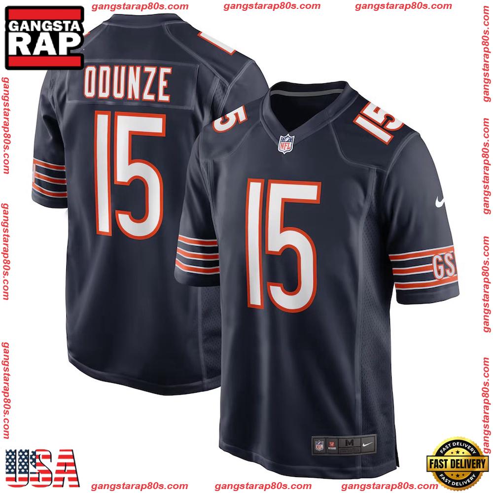 Rome Odunze Navy Chicago Bears Draft First Round Pick Player Game Football Jersey LN Shirt