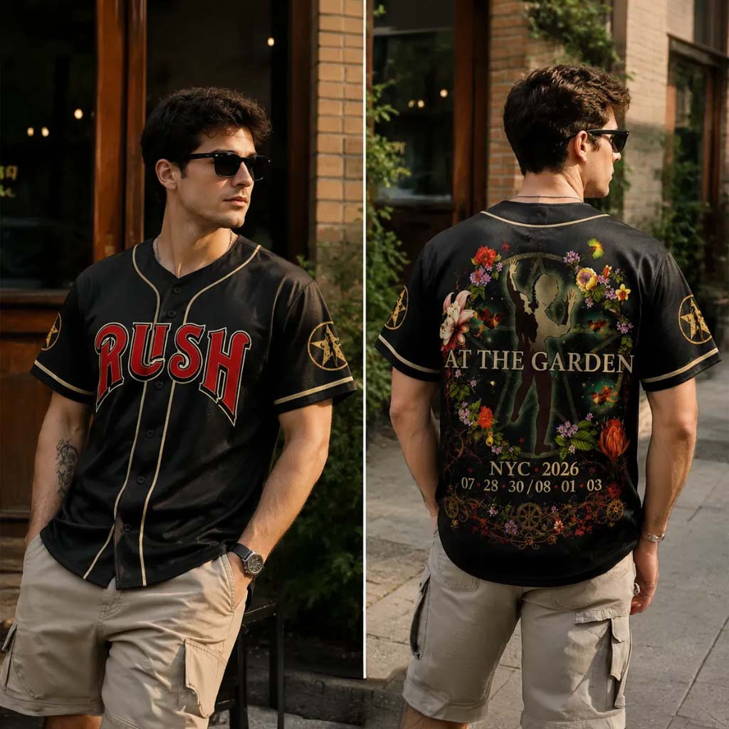 RUSH Fifty Something Tour 2026 New York Baseball Jersey HG At The Garden RUSH Band Merch Black