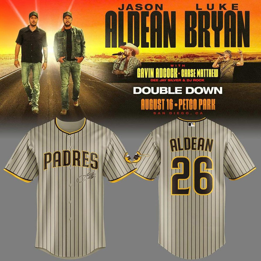 San Diego Padres A Jason Aldean And Luke Bryan 2026 Double Down Tour Baseball Jersey HG Fan Merch – Joyoce