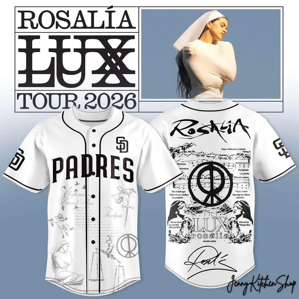 San Diego Padres x Rosalia LUX Tour 2026 White HFN Baseball Jersey