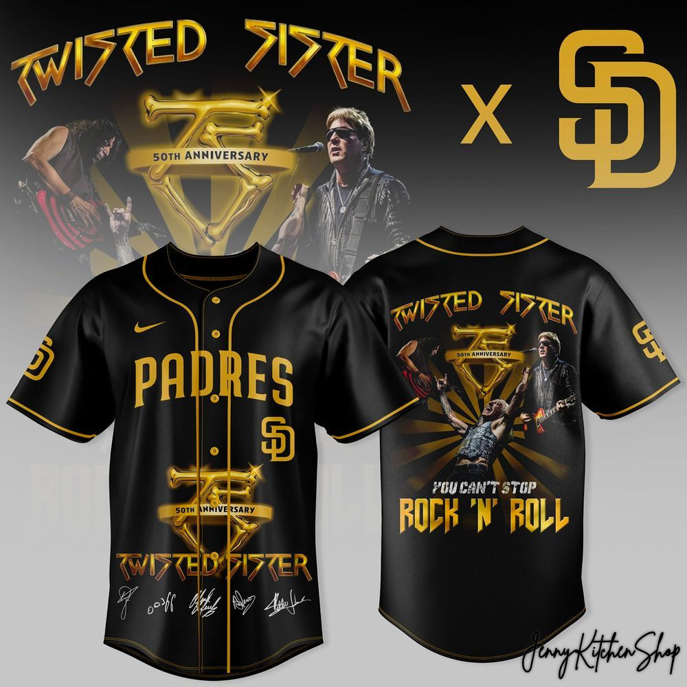 San Diego Padres x Twisted Sister 50th Anniversary Tour 2026 HFN Baseball Jersey