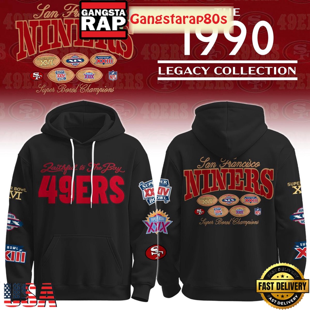 San Francisco 49ers Vintage 1990 Legacy Collection All Over Print T-Shirt Hoodie Or Zip-up Hoodie LN