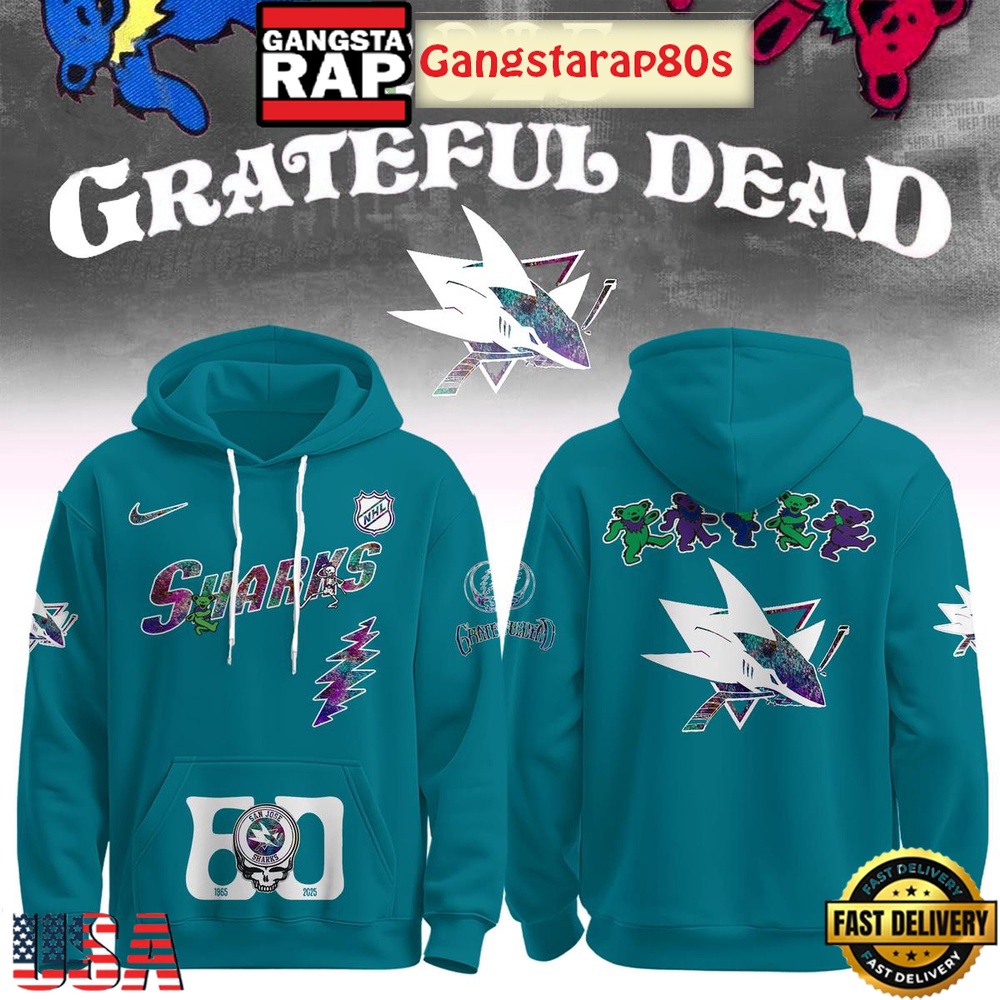 San Jose Sharks Grateful Dead 60 Years Special Edition All Over Print T-Shirt Hoodie Or Zip-up Hoodie LN