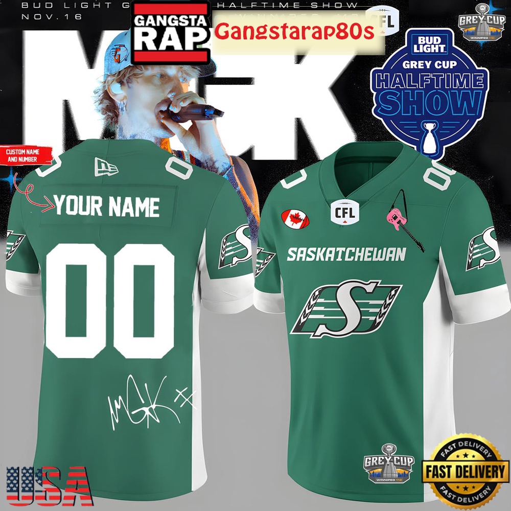 Saskatchewan Roughriders x Machine Gun Kelly Personalized Football Jersey LN