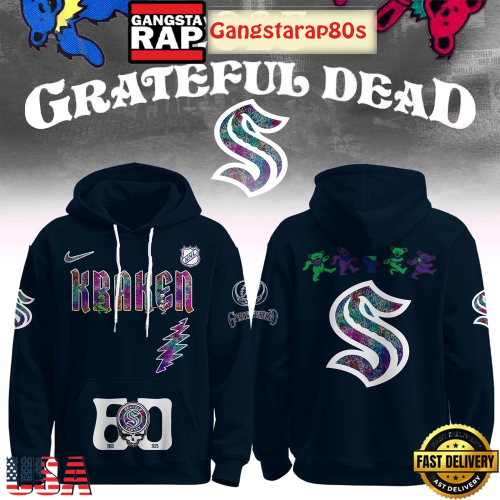 Seattle Kraken Grateful Dead 60 Years Special Edition All Over Print T-Shirt Hoodie Or Zip-up Hoodie LN