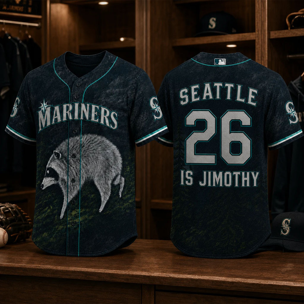 Seattle Mariners Merch 2026 Jimothy Is Seattle Raccoon Baseball Jersey HG Gift For Brothers