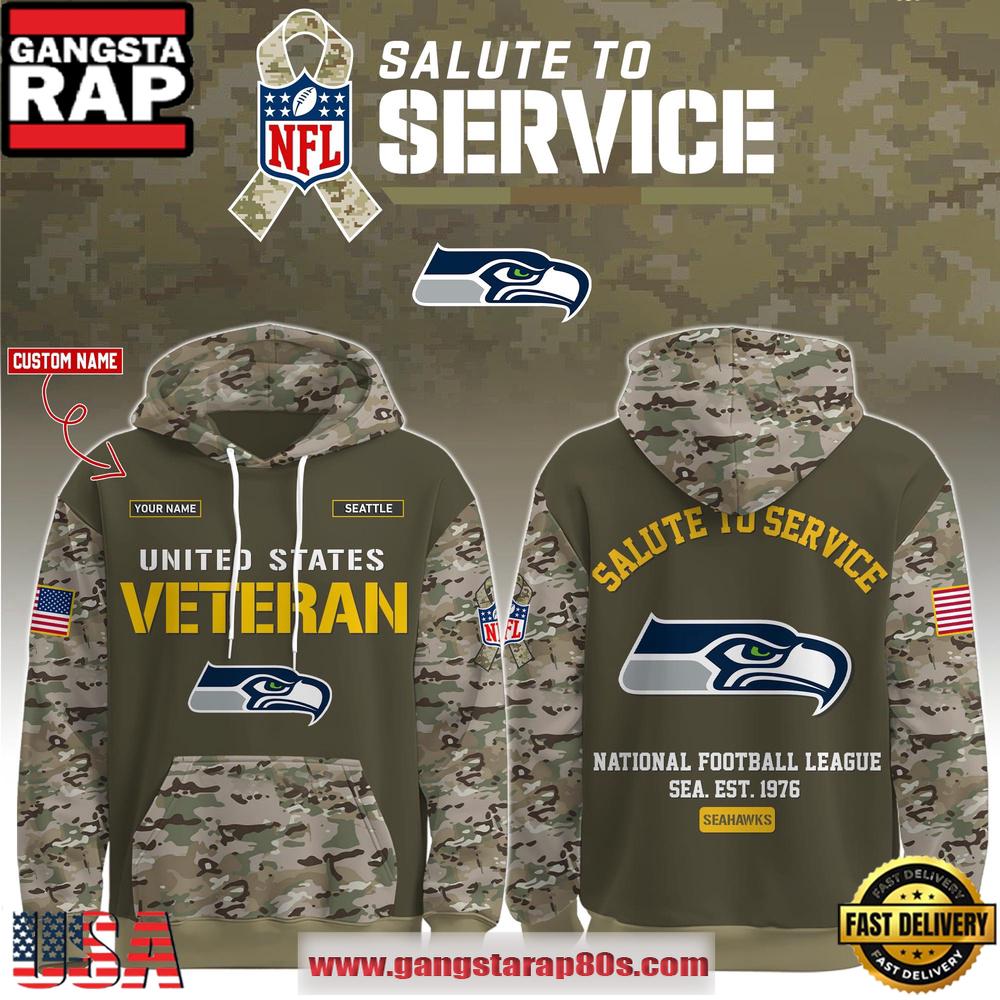 Seattle Seahawks NFL Veteran Birthday 2025 Custom Name Unisex T-Shirt Hoodie Or Zip-up Hoodie LN