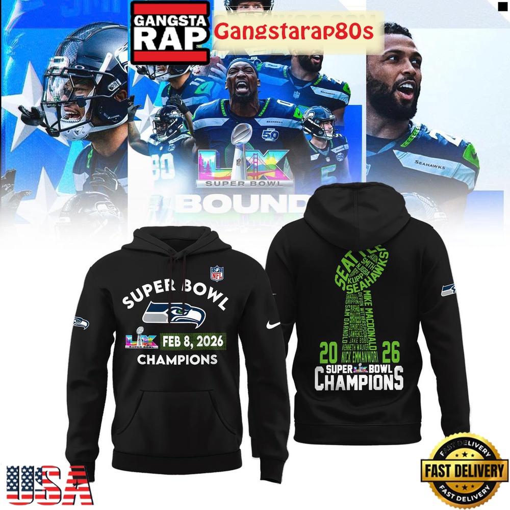 Seattle Seahawks 2026 Champions Super Bowl LX Black T-Shirt Hoodie Or Zip-up Hoodie LN Shirt