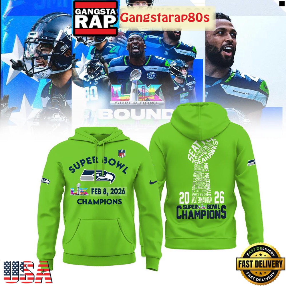 Seattle Seahawks 2026 Champions Super Bowl LX Green T-Shirt Hoodie Or Zip-up Hoodie LN Shirt