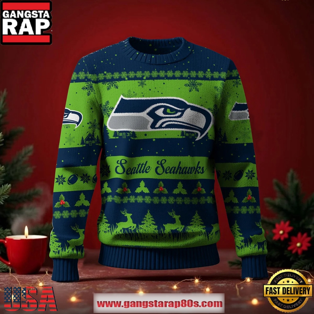 Seattle Seahawks NFL Holiday Spirit Ugly Christmas Sweater LN