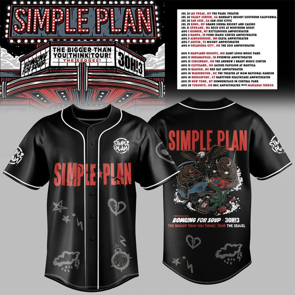 Simple Plan The Bigger Than You Think Tour 2026 Baseball Jersey HG Simple Plan Merch Fan Gifts