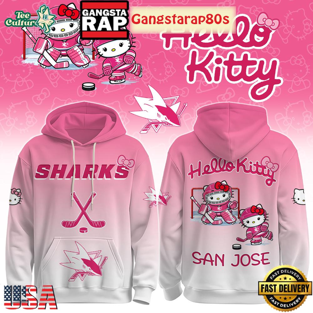 SJ Sharks Special Hello Kitty New Design Unisex T-Shirt Hoodie Or Zip-up Hoodie LN Shirt