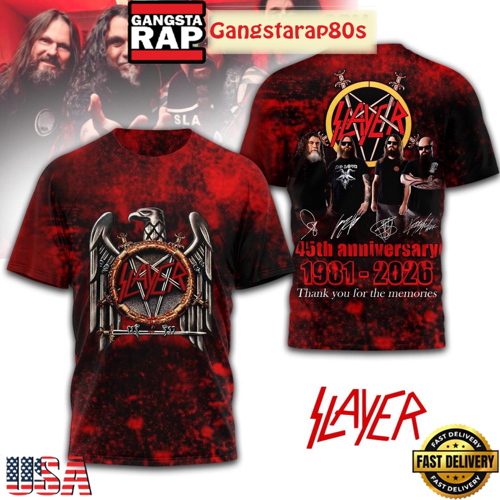 Slayer 45th Anniversary 1981 2026 Memories T-Shirt Hoodie Or Zip-up Hoodie LN