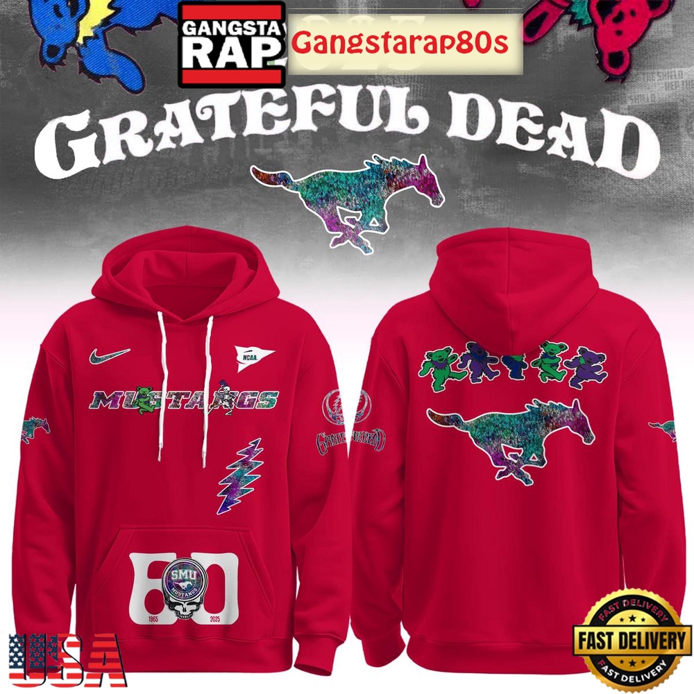 SMU Mustangs x Grateful Dead 60 Years Unisex T-Shirt Hoodie Or Zip-up Hoodie LN