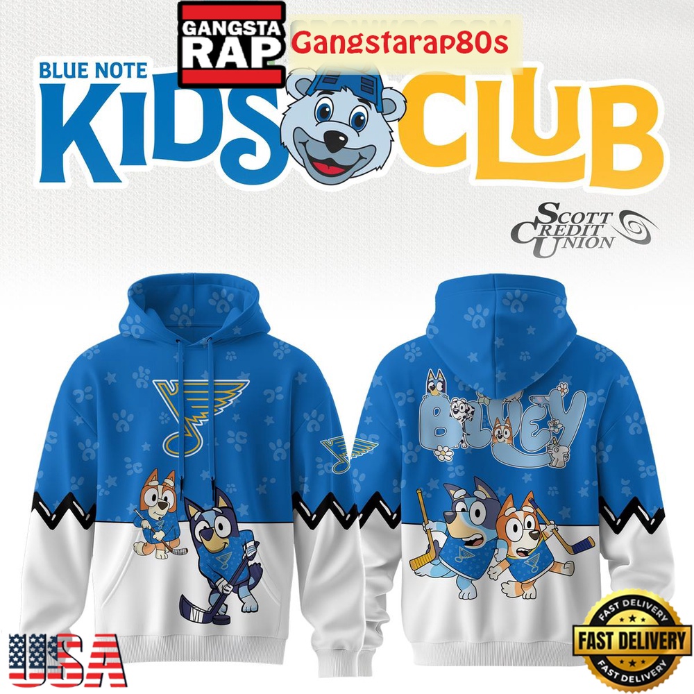 St. Louis Blues x Bluey Kids Club Unisex T-Shirt Hoodie Or Zip-up Hoodie LN