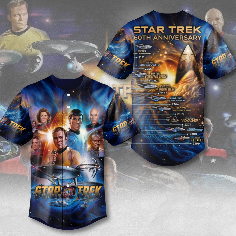 Star Trek 60th Anniversary Graphic Baseball Jersey HG USS Enterprise Evolution Space Saga Apparel – Joyoce